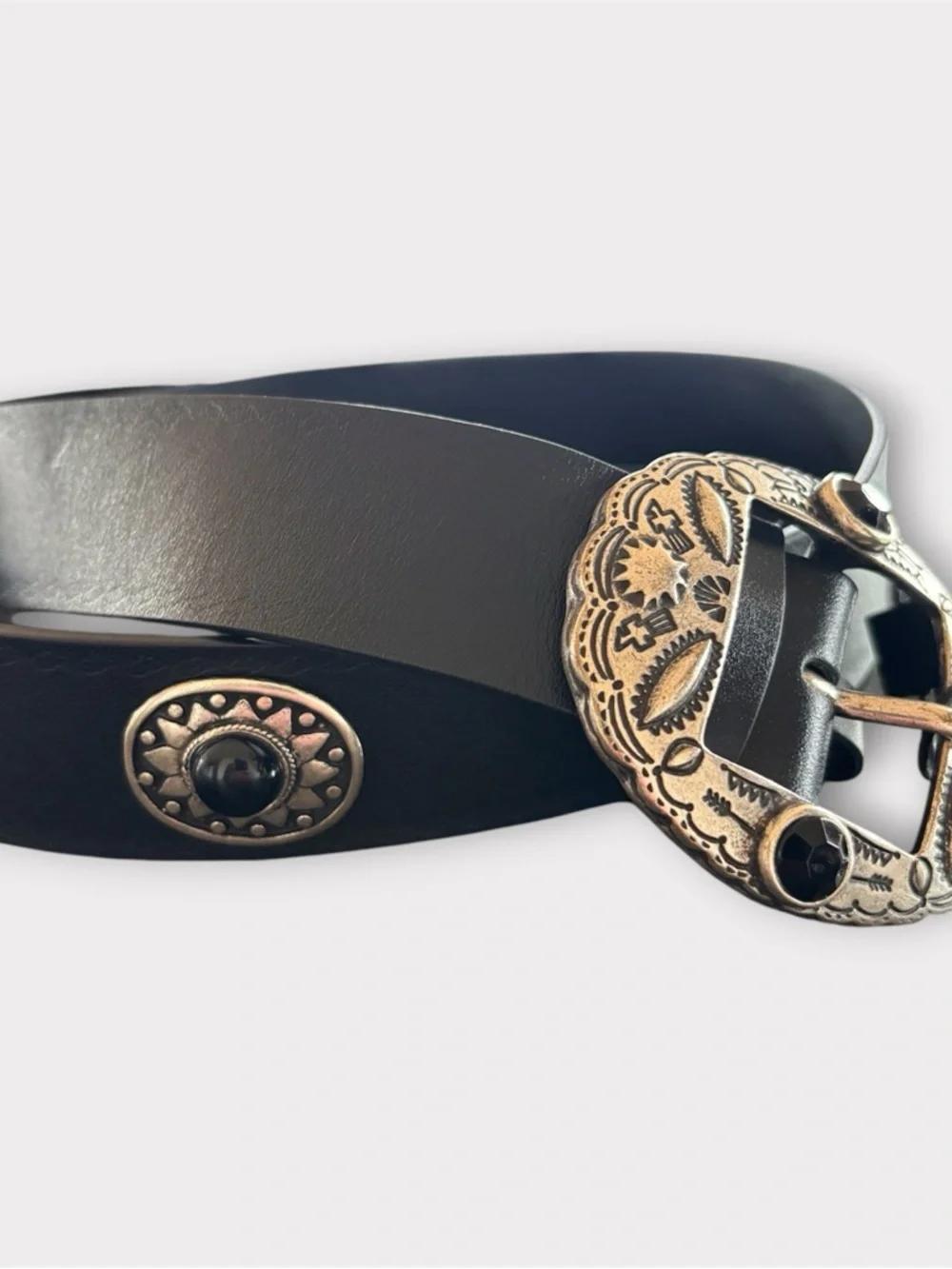 The Kooples Black Leather Belt with Decorative Silver-Tone Western Buckle